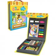 К-КТ за рисуване 67части-бои,флумастри,моливи,пастели-2 вида,острилка,гума,четка,молив HB,лепило,гъба,линия,кламери + книжка за оцвет. в куфарче