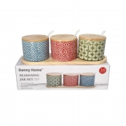 К-КТ 3бр. БУРКАНИ КЕРАМ. С БАМБ. КАПАК С ЛЪЖИЧКИ Ф9см Н7см РАЗЛ.ЦВЕТОВЕ Danny Home T04-14