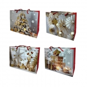 ТОРБИЧКИ ПОД. 10бр. КАРТОН ШИРОКИ КОЛЕДНИ СНЕЖИНКИ 24*18*10см