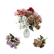 БУКЕТЧЕ РОЗИ С МАРГАРИТКИ И БЕЛИ ПВЦ ЦВЕТЧЕТА 33см LG-10481 /2/