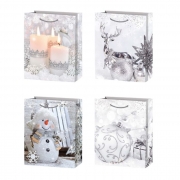 ТОРБИЧКИ ПОД. 10бр. КАРТОН КОЛЕДНИ СРЕБЪРНИ 24*18*8,5см