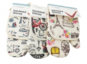 РЪКАВИЦА ЗА ТОПЛО + РЪКОХВАТКА КВАДРАТ БЕЖОВИ С КАРТИНКИ  Y-LG-7336 /12/ 