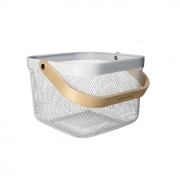 КОШНИЦА МЕТАЛНА БЯЛА С ДЪРВ,ДРЪЖКА 24*24*17,5см Danny Home