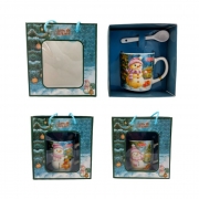 ЧАША ПОРЦ. КОЛЕДНА СНЕЖКО С ЛЪЖИЧКА Ф7смН7,5см ЗЕЛЕНА КУТИЯ