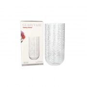 ВАЗА СТЪКЛО НА БЯЛ ФЛОРАЛ.МОТИВ Н25см Ф12см Danny Home 